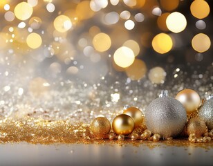 Elegant gold and silver holiday background with depth of field for a luxurious festive look