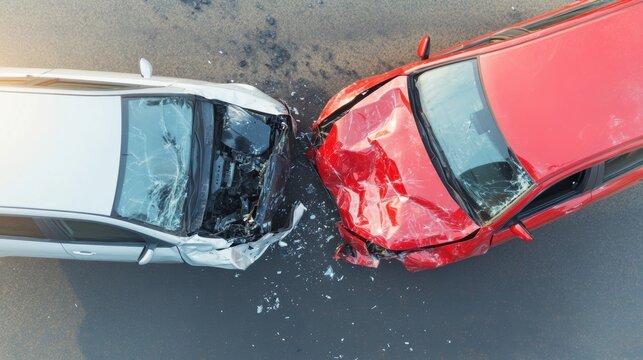 This aerial perspective shows a severe car crash on Highway A, highlighting the wrecked vehicles and surrounding debris