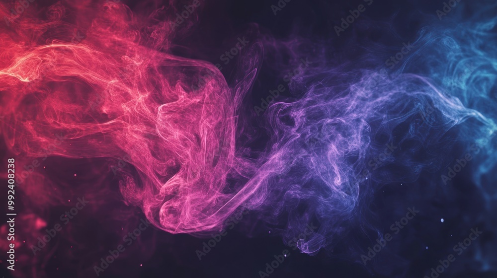 Poster wispy trails of purple and red smoke intertwine and swirl mesmerizingly against a dark backdrop, cre