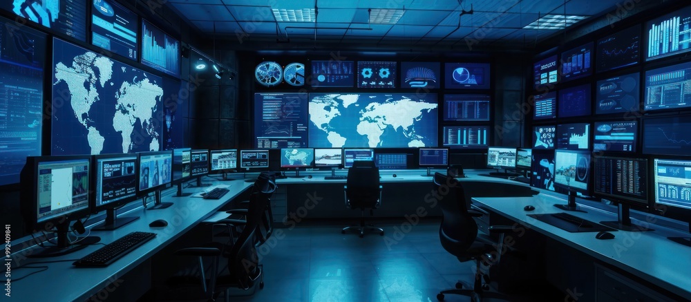 Poster security operations center with world map