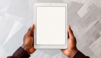 hand holding tablet with white screen for mockup