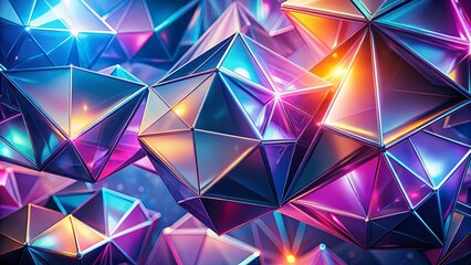 Obraz premium A Close Up of Interlocking Prismatic Geometric Shapes in a Vivid Palette of Blues, Pinks, and Yellows