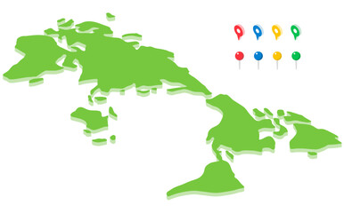 Obraz premium アイソメトリック地図（世界）とピン