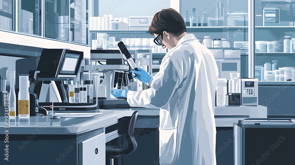 Poster scientist in a lab setting using a pipette to sample fluids in a lab experiment