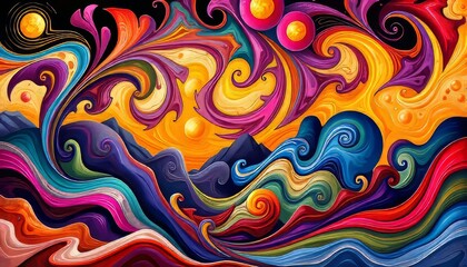 Abstract Cosmic Landscape and Avatar Composed Of Swirling Shapes And Vibrant Colors