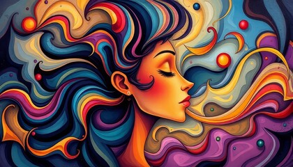 Abstract Cosmic Landscape and Avatar Composed Of Swirling Shapes And Vibrant Colors