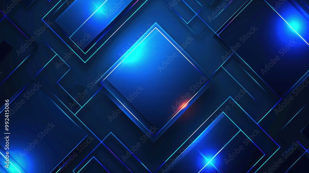 Poster blue glowing geometric lines abstract modern shiny square shapes on dark background ai generated