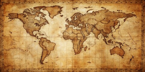 An Antique World Map with Burned Edges and Detailed Coastlines Depicting Continents and Oceans