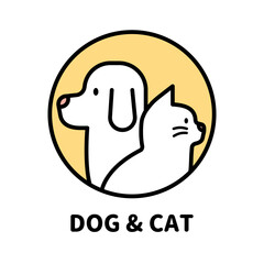 犬と猫　横顔　円形のロゴ　カラー