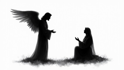 Annunciation to the Blessed Virgin Mary, Angel Gabriel annunciate Virgin Mary with the birth of the savior Jesus Christ (Luke 1:26-38), Christmas Biblical illustrations stories. 