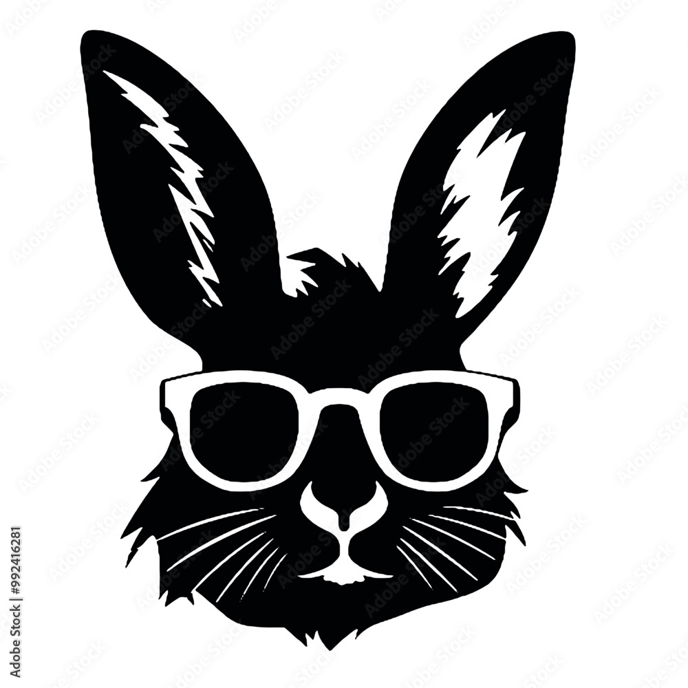 Wall mural black rabbit silhouette isolated on white background – vector illustration