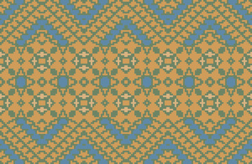 Embroidery Ikat Pattern Designfolk Embroidery, Aztec Geometric Ornament Print. Design for Carpet, Wallpaper, Clothing, Wrapping, Fabric