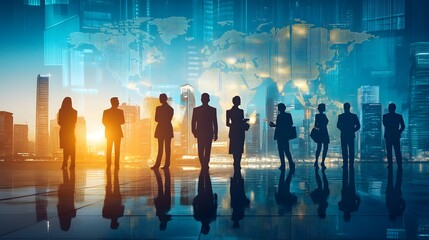 Global business concept. Silhouette of business people. 