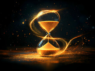 A captivating hourglass filled with golden sand, symbolizing the passage of time and life's fleeting moments, with a mystical glow.