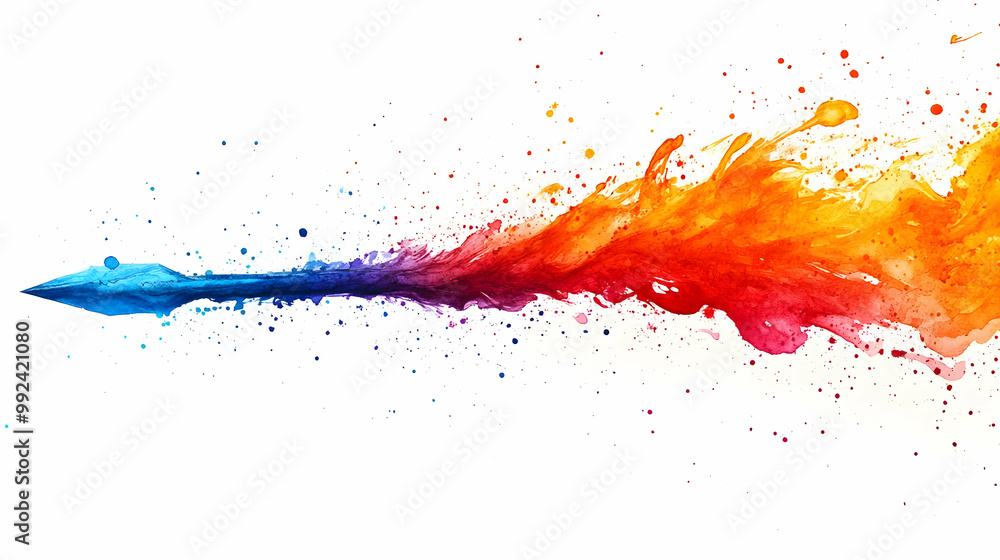 Poster vibrant splash of colorful paint creating a dynamic abstract effect on a white background.