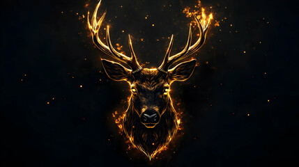 Fototapeta premium A striking artistic representation of a deer with glowing antlers, set against a dark background.