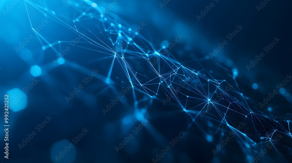 Poster abstract blue network of interconnected lines and points