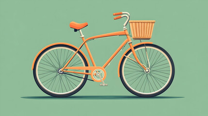 Fototapeta premium Stylish orange bicycle with a basket, perfect for leisurely rides and urban commuting against a green background.