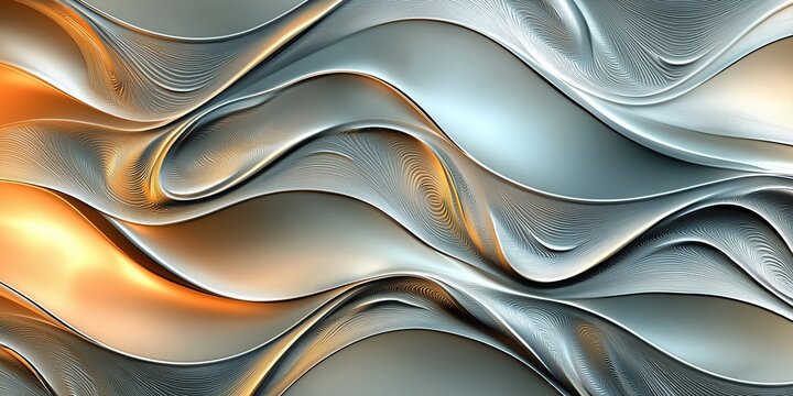 Abstract design of beautiful waves and curves in white, silver, yellow, orange and pale blue