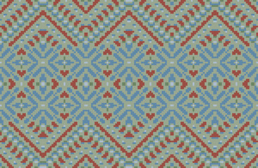 Cross Stitch Ethnic Design Patternfolk Embroidery, Aztec Geometric Ornament Print. Design for Carpet, Wallpaper, Clothing, Wrapping, Fabric
