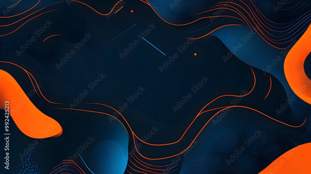 Poster global minimal geometric background. dynamic blue shapes composition with orange lines. abstract bac