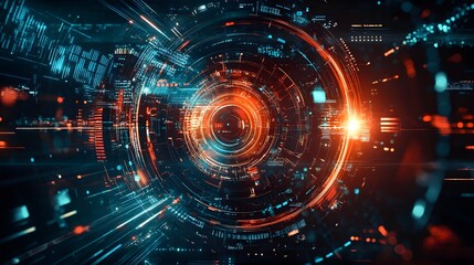 Obraz premium Abstract Digital Interface with Glowing Orange and Blue Circles