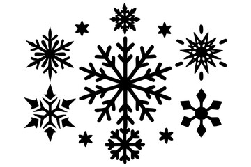 Cute snowflakes collection isolated on white background. Flat snow icons, silhouette. Nice element for Christmas banner, cards. New year ornament 