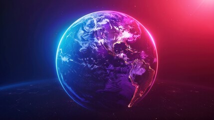 Fototapeta premium Neon Earth Network Beautiful neon hologram planet AI generated images