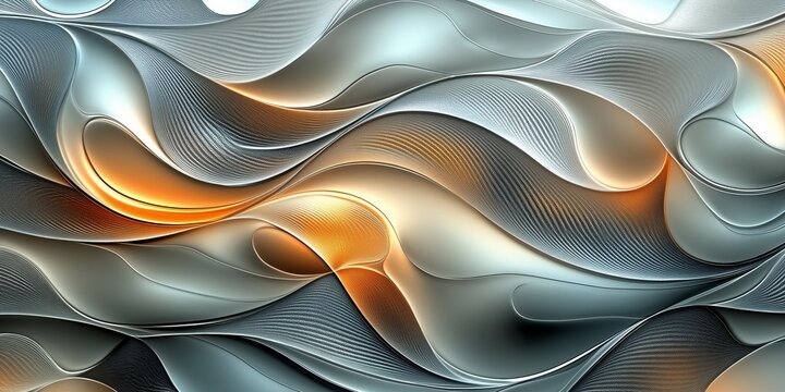 Abstract design of beautiful waves and curves in white, silver, yellow, orange and pale blue - Powered by Adobe