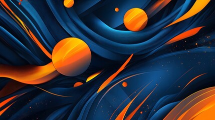 Global Minimal geometric background. Dynamic blue shapes composition with orange lines. Abstract background modern hipster futuristic graphic. Vector abstract background texture design, bright poster,