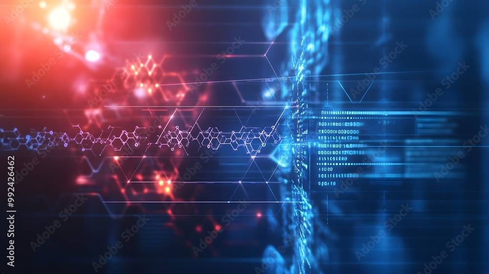 Poster abstract digital network background with binary code and hexagon patterns