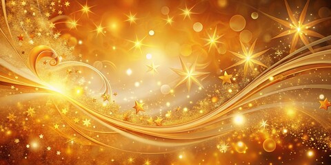 A shimmering gold background with sparkling stars and swirling lines, evoking a festive and celebratory atmosphere.