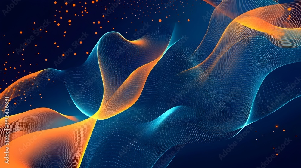 Poster global minimal geometric background. dynamic blue shapes composition with orange lines. abstract bac