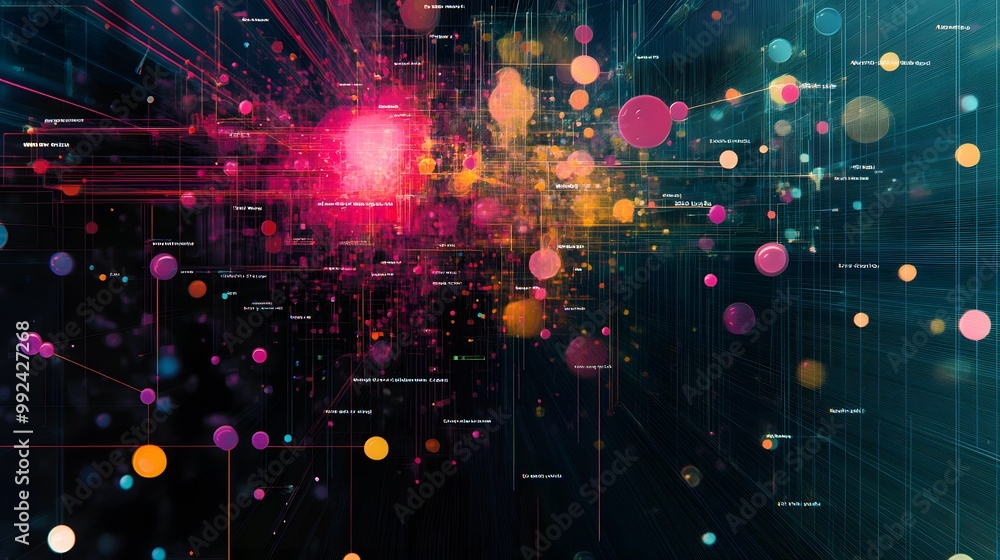 Poster abstract digital network with interconnected nodes and lines