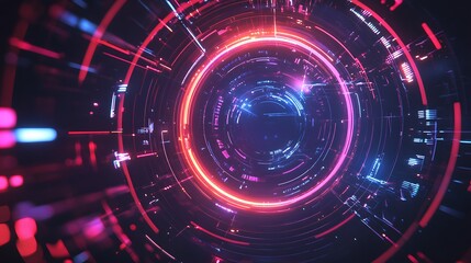 Obraz premium Abstract Futuristic Circular Design with Neon Lights