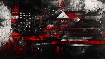 Abstract dark art, American flag fragmented into sharp geometric shapes