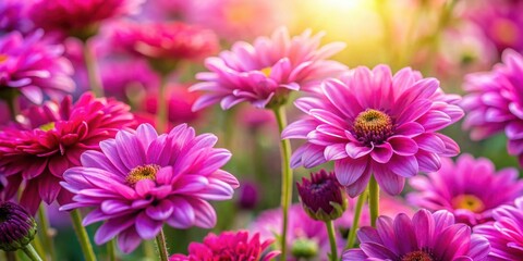 Fototapeta premium Vibrant pink and purple flowers in full bloom, floral, vibrant, colorful, garden, nature, bouquet, petals, blossoms