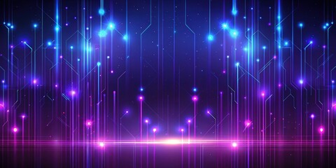 Obraz premium Futuristic dark purple background with glowing blue lines and glitch effect, futuristic, abstract, dark, purple, background