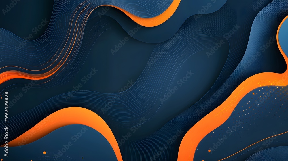 Poster global minimal geometric background. dynamic blue shapes composition with orange lines. abstract bac