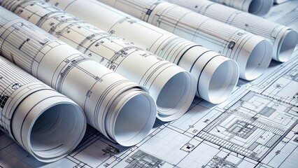 Electrical engineering drawings on rolls of paper, electrical engineering, drawings, schematics