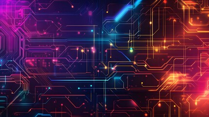 Fototapeta premium Abstract Neon Circuit Board with Glowing Lines and Dots