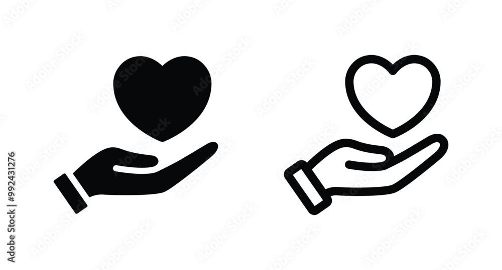 Poster heart in palms icon vector for web