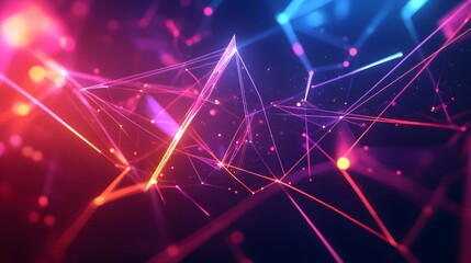 Abstract Colorful Network of Glowing Lines and Dots