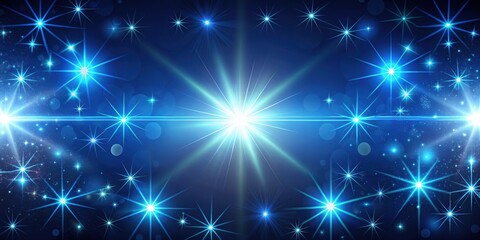 Fototapeta premium Dark blue background with glowing stars, lens flare and highlighted region, blue, background, stars, glare, highlighted, dark