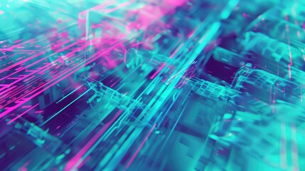 Fototapeta premium Abstract blue futuristic cyberpunk background with interlaced digital glitch and distortion effects