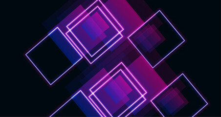 geometric shapes and patterns, utilizing a neon color palette of purple and blue tones