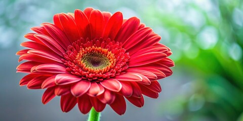 Obraz premium Vibrant red gerbera daisy in macro shot, red flower, gerbera, daisy, macro photography, close-up, vibrant, blooming, nature
