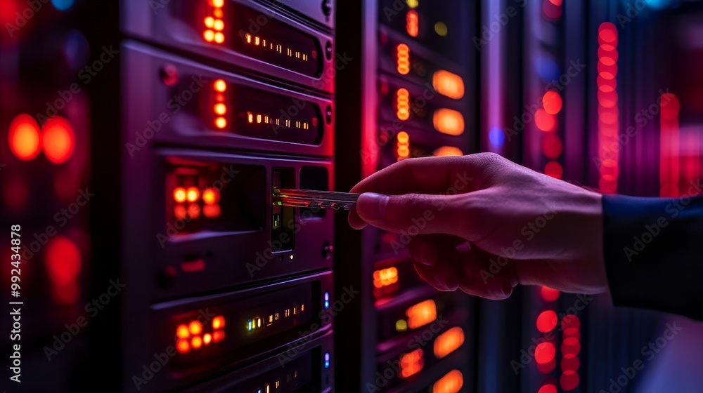 Poster key inserting into secure server lock