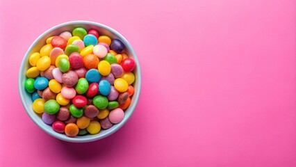 Colorful candies in bowl on pink background, candy, sweets, dessert, treats, vibrant, colorful, assortment, confectionery