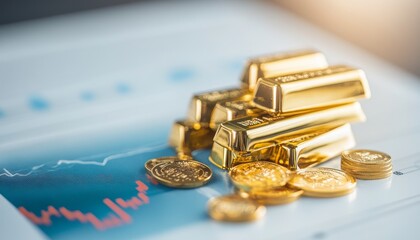 Gold Bullion and Coins on a Stock Market Chart